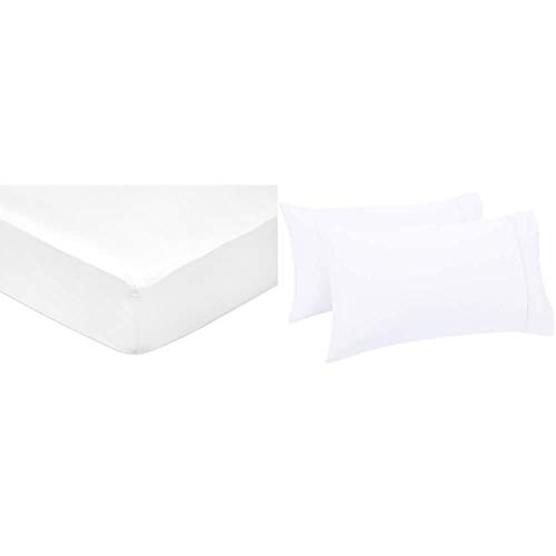 Amazon Basics - S&aacute;bana bajera ajustable (algod&oacute;n sat&eacute;n 400 hilos, antiarrugas) Blanco - 160 x 200...