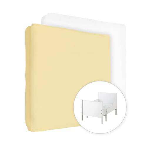 S&aacute;bana bajera ajustable para colch&oacute;n de 130 x 80 cm, 100% algod&oacute;n, color amarillo y blanco