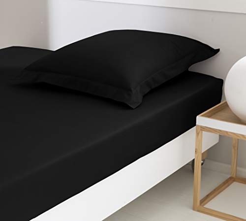 ELENA PARIS – Sábana Bajera 100% algodón percal 78 Hilos/cm2, Negro, 160 x 200 cm
