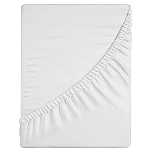 Komfortec Sábana Bajera Ajustable de 180 x 200 cm, 100% algodón, Color Blanco
