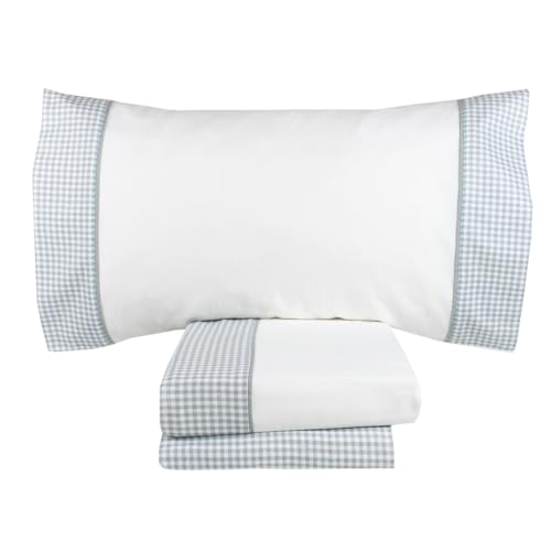 Casa da Laura - S&aacute;banas de Franela Vichy Gris - Cama 90-3 Piezas - S&aacute;bana Encimera, Bajera y 1...