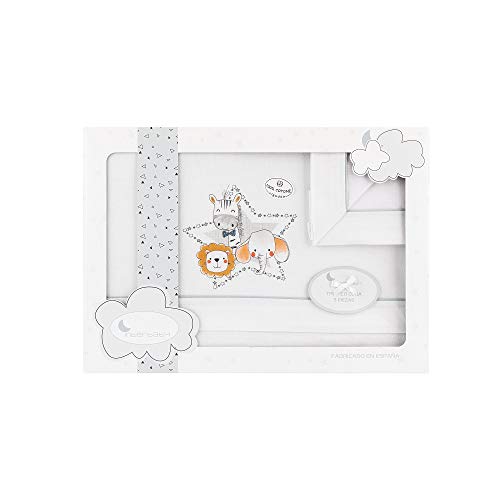 Triptico Sabanas 100% Algod&oacute;n Minicuna 50X80 - (Bajera+encimera+Funda Almohada) (A animalitos Gris)