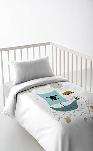 HACIENDO EL INDIO Pirata Funda N&oacute;rdica, Algod&oacute;n, Blanco, Maxicuna (80x130)