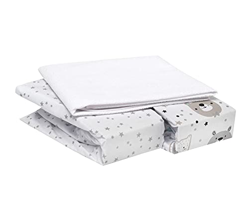 FlyIdeas Juego 3 Pza Sabanas Minicuna Colecho Next2Me 50x83cm, 100% Algodon Cert - 2 S&aacute;banas...