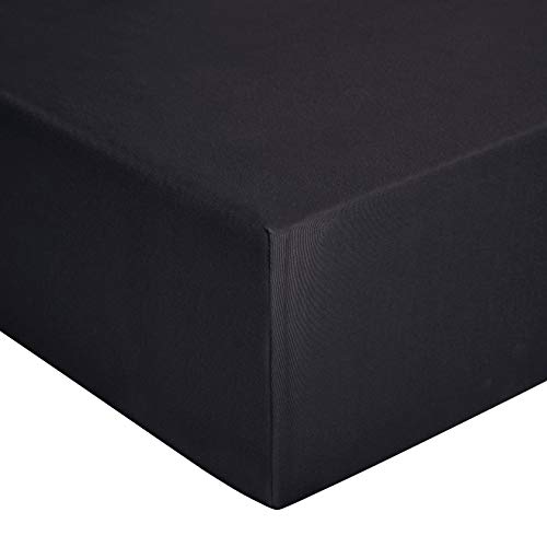 Amazon Basics - Sábana bajera de jersey, Negro - 90 x 200 cm