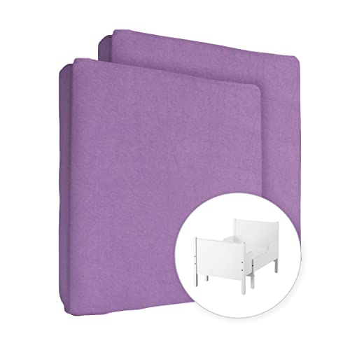 2 x S&aacute;bana bajera ajustable 100% algod&oacute;n para cama de beb&eacute; extensible de 130 x 80 cm (violeta)