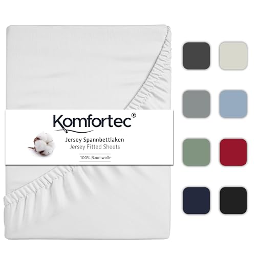 Komfortec Sábana Bajera Ajustable de 90 x 200 cm, 100% algodón, Color Blanco