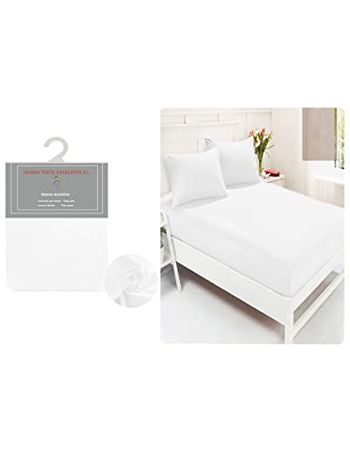 HTE-S&aacute;bana Bajera Ajustable 50% Algod&oacute;n 50% Poli&eacute;ster con Goma El&aacute;stica para Cama 90 (Blanco, 90...