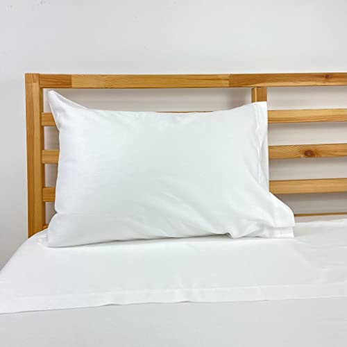 Sábanas de Portugal- Juego de Sábanas 100% Algodón, Modelo Liso Blanco para Pieles sensibles,...