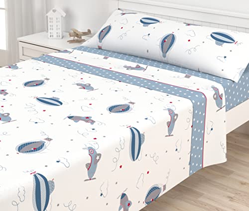 Juego de S&aacute;banas Infantiles Algod&oacute;n/Poli&eacute;ster Victorio & Lucchino - Modelo Aviones (Cama 105 cm)