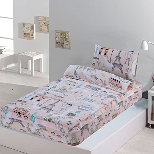 Dhestia Home - Saco Nórdico Ajustable Cremallera Infantil Cama 90 y Cama 105 Ohlalá - Rosa Palo,...