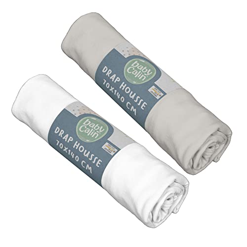 Babycalin - Set de 2 sábanas bajeras, 70cm x 140cm, Blanco/ Gris