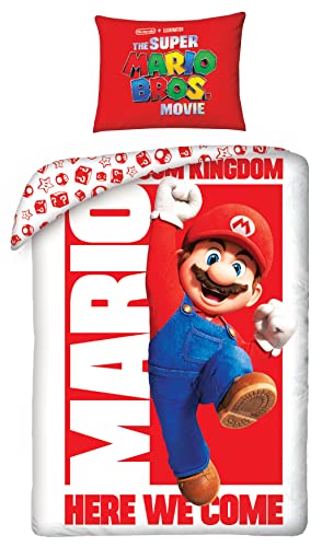 Halantex Juego de cama Super Mario 100% algodón, funda nórdica reversible de 140 x 200 cm y funda...
