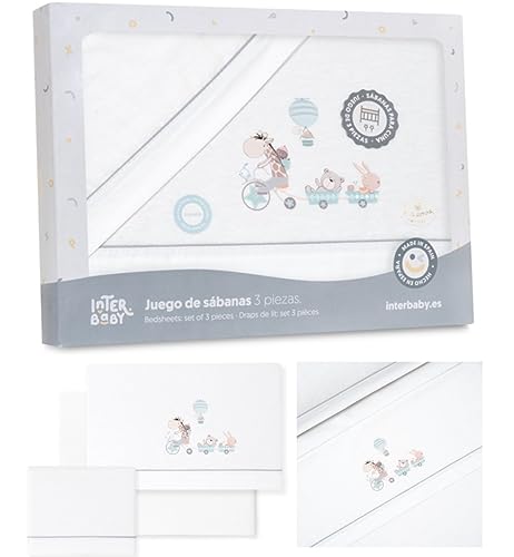 Bebe Juego De S&aacute;banas Franela Conjunto 3 Pcs Cuna 60X120 100% Algod&oacute;n Blanco/Gris/Menta - Modelo...