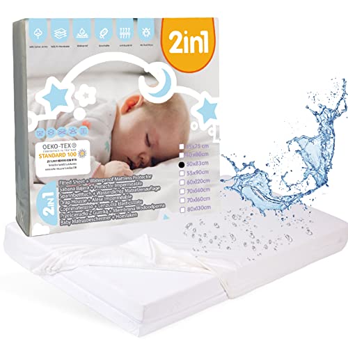 bisoo Sabanas Minicuna 50x80 / 50x83 cm - Protector Colchon Minicuna Colecho con Capa de Algodon...