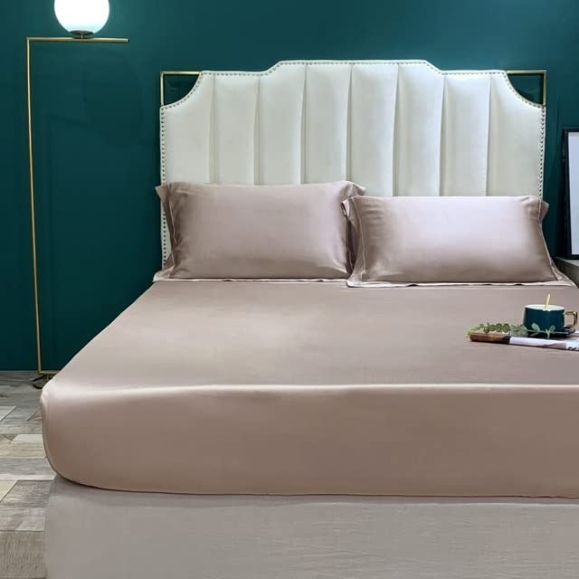 DINGDO Sábana Ajustable Sábana de Seda de Morera Natural Funda de colchón de Color sólido...