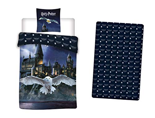 HARRY POTTER - Juego de Cama de 3 Piezas, 100% algodón, Funda nórdica de 140 x 200 cm + Funda de...
