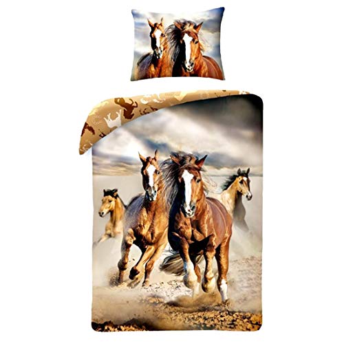 Horse Riding - Juego de Cama, edred&oacute;n con dise&ntilde;o de Caballo marr&oacute;n, para Cama de 140&nbsp;x 200 cm,...