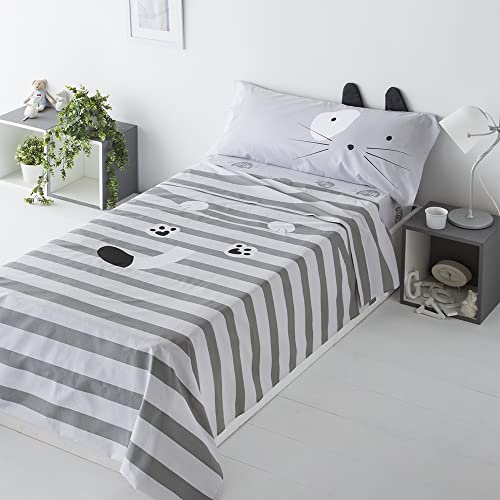 COTTON ARTean Juego de sabanas Infantil Gris Gato 50% ALGOD&Oacute;N 50% POLI&Eacute;STER Gris Cama de 105 x...