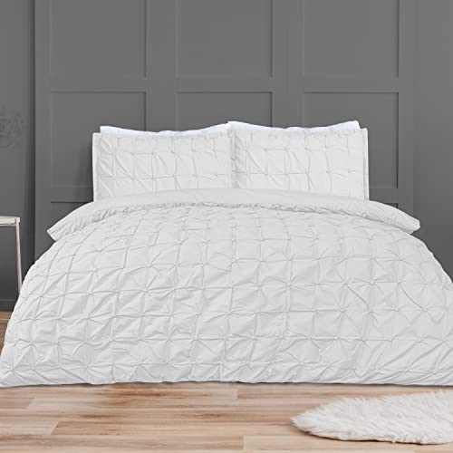 Sleepdown Rouched Pleat White Bedding Set-Single edredón y Funda de Almohada (135 x 200 cm), Color...