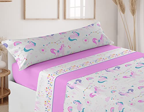 HaraDeco S&aacute;bana Infantil Cama 105x190/200cm, Juego de 3 Piezas, 100% Microfibra(Unicornio Nubes,...