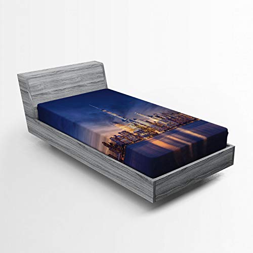 ABAKUHAUS Ciudad S&aacute;bana Elastizada, Nueva York Horizonte de la Tarde, Suave Tela Decorativa...