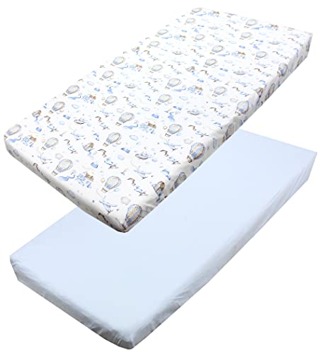 TupTam S&aacute;bana Ajustable para Cuna Beb&eacute; 2 Pack, Globo de Aire Azul, 70 x 140 cm