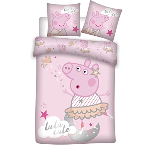 Juego de Cama de Peppa Pig Tutu Cute, de 140 x 200 cm y Funda de Almohada de 63 x 63 cm