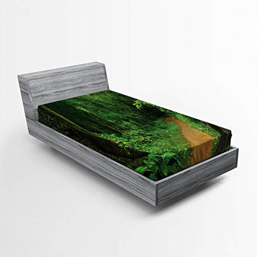 ABAKUHAUS Tropical S&aacute;bana Elastizada, Jungle &aacute;rboles forestales, Suave Tela Decorativa Estampada...