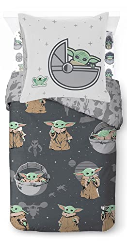 Jay Franco Star Wars Mandalorian The Cutest Bounty - Juego de cama de 3 piezas, 100% algod&oacute;n,...
