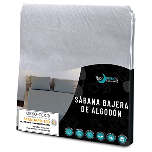 Sábanas Ajustables de algodón Gris - para colchón 150 x 190 x 27 cm - Certificado Libre de...
