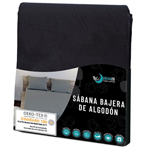 Dreamzie S&aacute;banas Ajustables de algod&oacute;n Negro - para colch&oacute;n 150 x 190 x 27 cm - Certificado Libre...