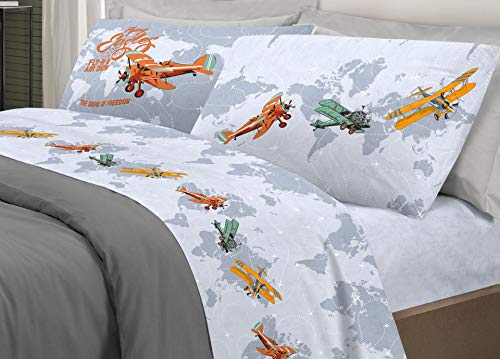 Juego de s&aacute;banas para cama de aviones para el mundo | Juego de s&aacute;banas de algod&oacute;n fabricado en...
