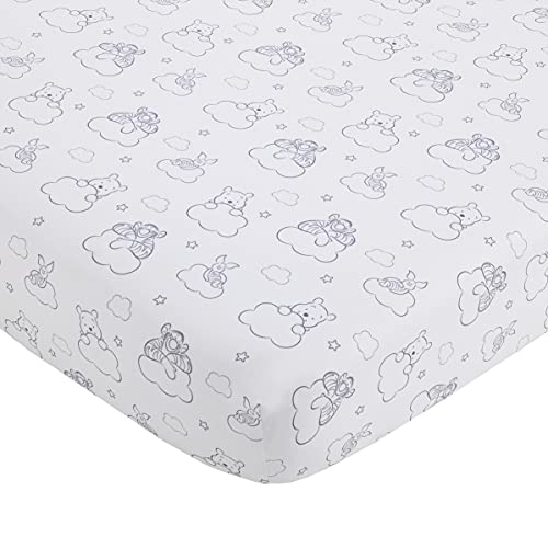 Disney Winnie The Pooh Hello Sunshine Grey & White Cloud Nursery Fitted Crib Sheet with Piglet &...