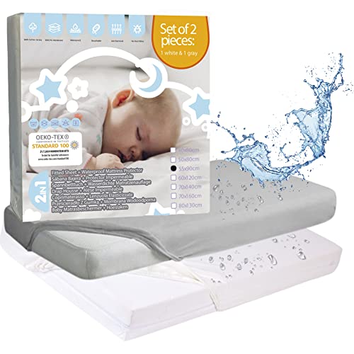 Bisoo Sabanas Cuna 50 x 90/55 x 90 - Protector Minicuna Colecho 50x90 con Capa de Algodon Jersey...