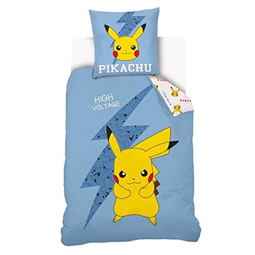 Pok&eacute;mon - Juego de Cama de 3 Piezas, Funda n&oacute;rdica Pok&eacute;mon Pikachu, Blanco, Infantil, 140 x 200...