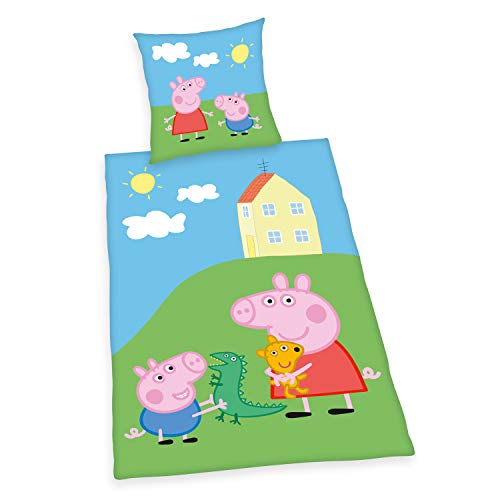 Herding Peppa Pig - Juego de Cama Reversible (70 x 90 cm, Funda de edred&oacute;n de 140 x 200 cm,...