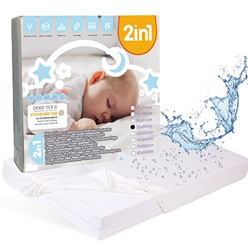 Bisoo Sabanas Cuna 50 x 90/55 x 90 - Protector Minicuna Colecho 50x90 con Capa de Algodon Jersey...