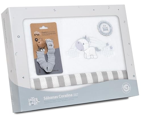 Sabanas de Invierno CORALINA Extrasuave Cuna 60X120 Animales Trio Gris - (Bajera+encimera+Funda...
