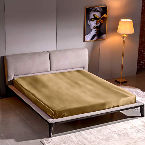 THXSILK - Sábana Bajera Ajustable de Seda, 100% Pura Seda de Morera de 22 Momme, sábana Bajera de...
