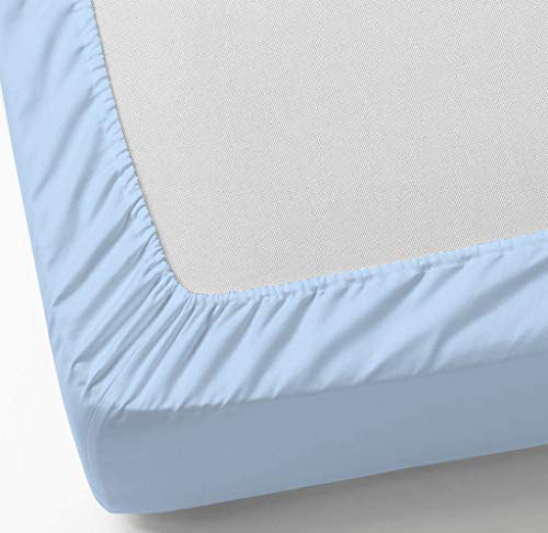 DHestia - S&aacute;banas Bajeras con Esquinas El&aacute;sticas Ajustables Poli Algod&oacute;n (105x190/200 cm, Az&uacute;l)