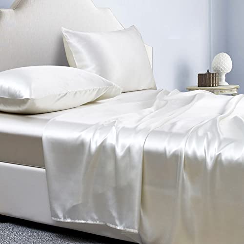 Jemiipee Juego de Sabanas de 4 Piezas Raso Cama 150 Color S&oacute;lido 150x200 cm para Colch&oacute;n de hasta...