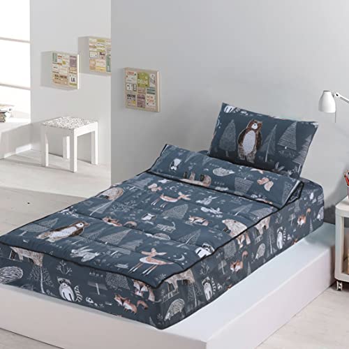 Dhestia Home - Saco Nórdico Ajustable Cremallera Infantil Cama 90 y Cama 105 Forest - Gris, Cama 90