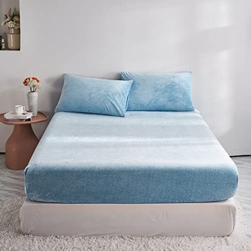 Damier S&aacute;bana bajera de invierno 90 x 200 cm, color azul claro, mullida, c&aacute;lida, de terciopelo,...