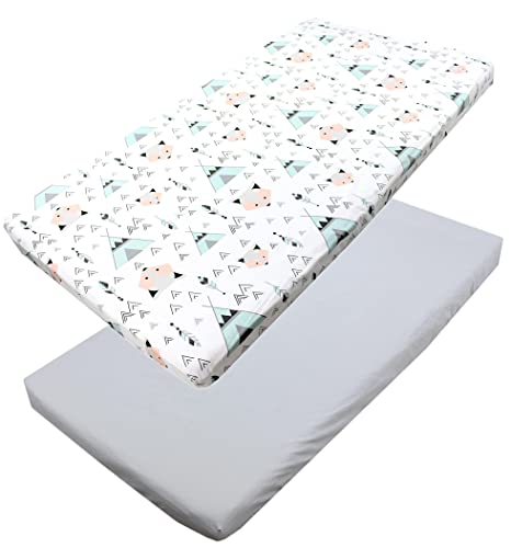 TupTam S&aacute;bana Ajustable para Cuna Beb&eacute; 2 Pack, Gris/Zorro/Menta, 60 x 120 cm
