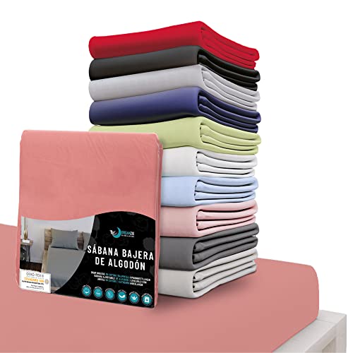 Sábanas Ajustables de algodón Rosa - para colchón 150 x 190 x 27 cm - Certificado Libre de...
