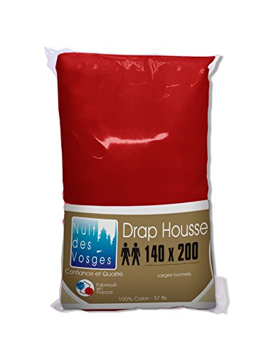 Nuit des Vosges Cotoval Sábana Bajera de algodón Liso, 100%, Granate, 140 x 200 cm