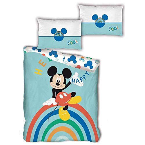 AYMAX S.P.R.L. Disney Mickey Mouse Rainbow - Juego de Cama (Funda n&oacute;rdica de 140 x 200 cm y 1 Funda...