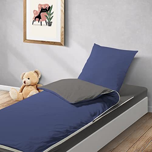 Bleu Câlin Caradou CARC90MIFIIND Juego de sábanas y Fundas de Almohada, poliéster, Azul Marino y...