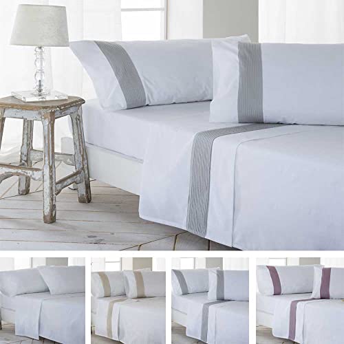 Juego de sabanas GORBEA Gris PERCAL ALGOD&Oacute;N 100% 200 Hilos Color Blanco Cama de 150 x 190/200 100%...